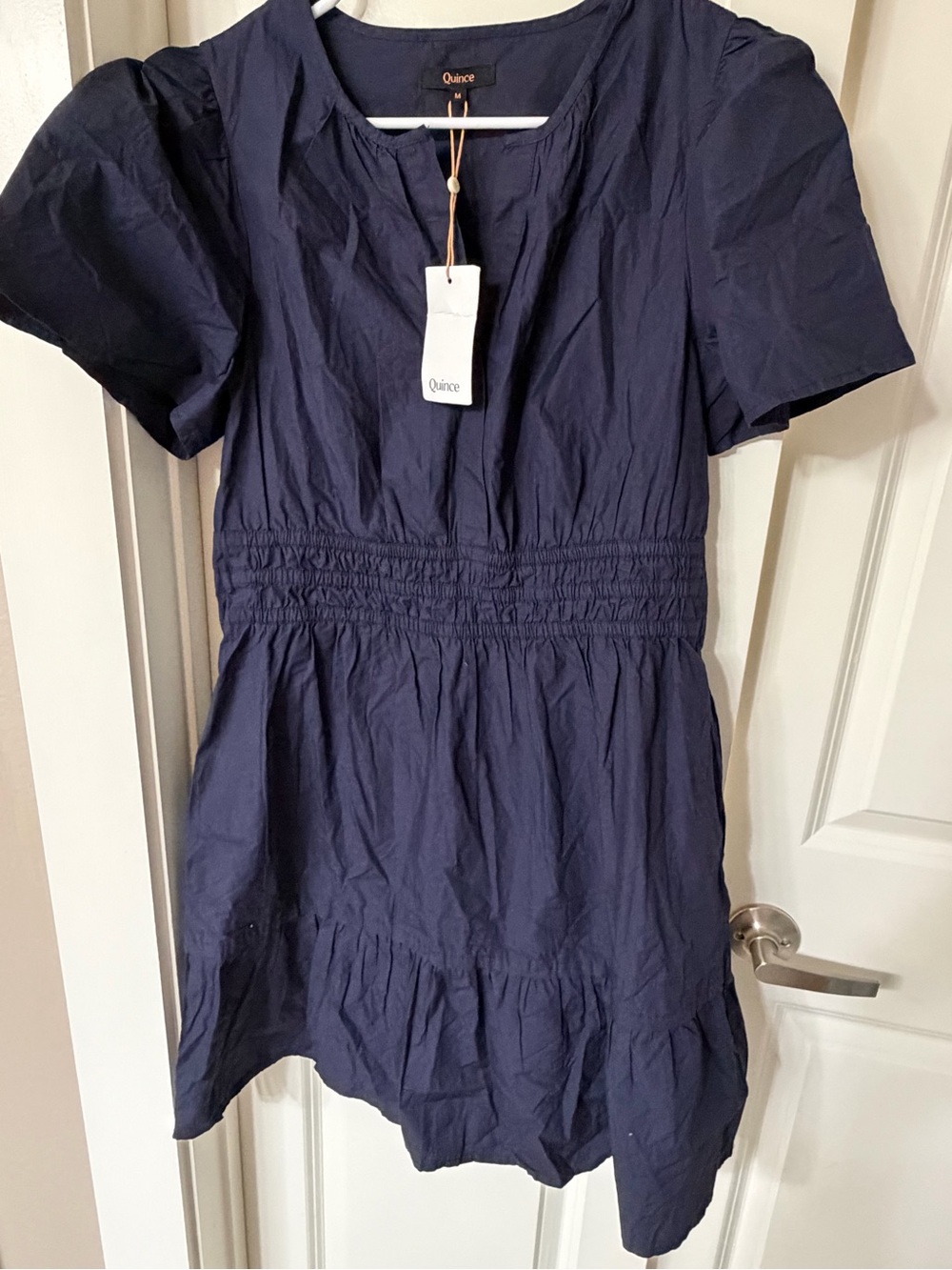 Quince Kids Navy Short Sleeve Smocked Waist Dress